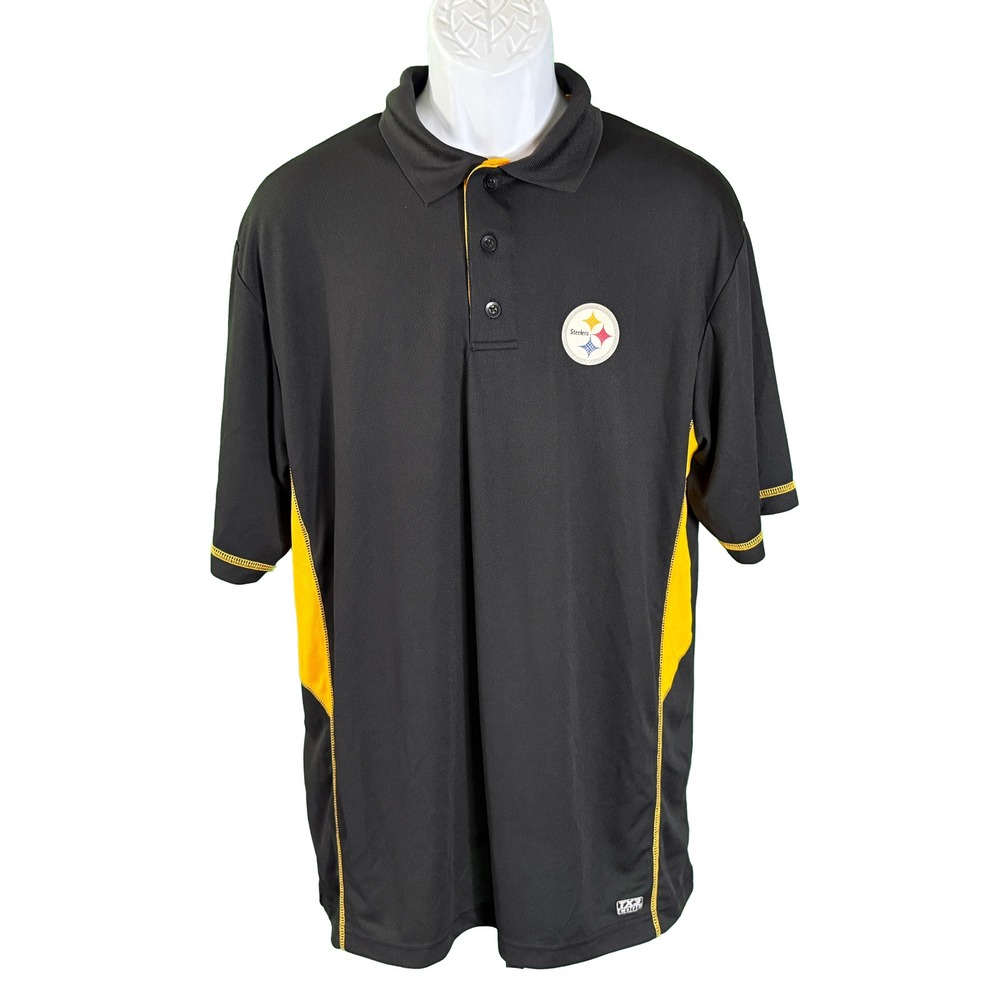 NFL Team Apparel Polo Shirt Mens Large Black Pittsburgh Steelers TX3 Cool NWT